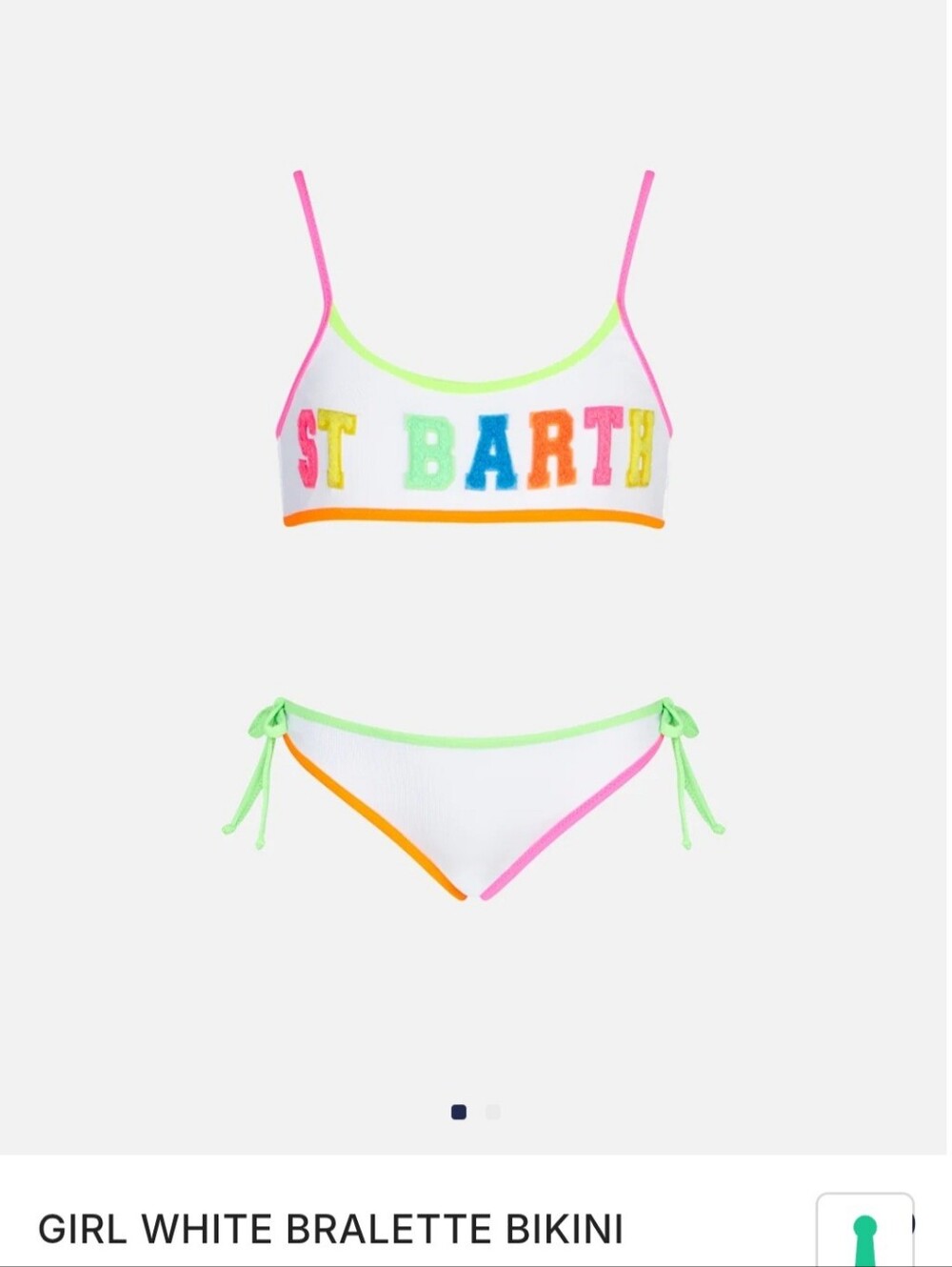 ST BARTH White Girls' Neon-Trim Bikini - Two-Piece Swim Set
